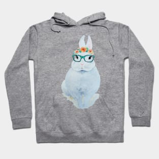 Watercolor Easter Bunny with Glasses and a Flower Crown Hoodie